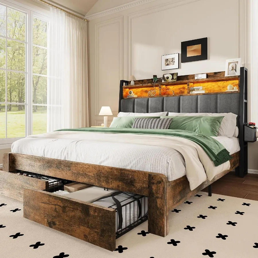 King Size Bed Frame With Storage Drawers - Struttura per letto matrimoniale con 2