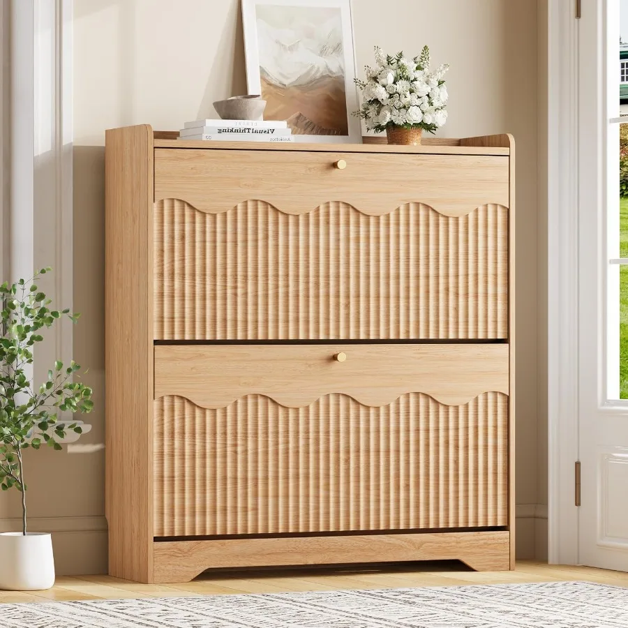 Shoe Rack Cabinet Narrow Entryway - Mobile porta scarpe con pannelli scanalati