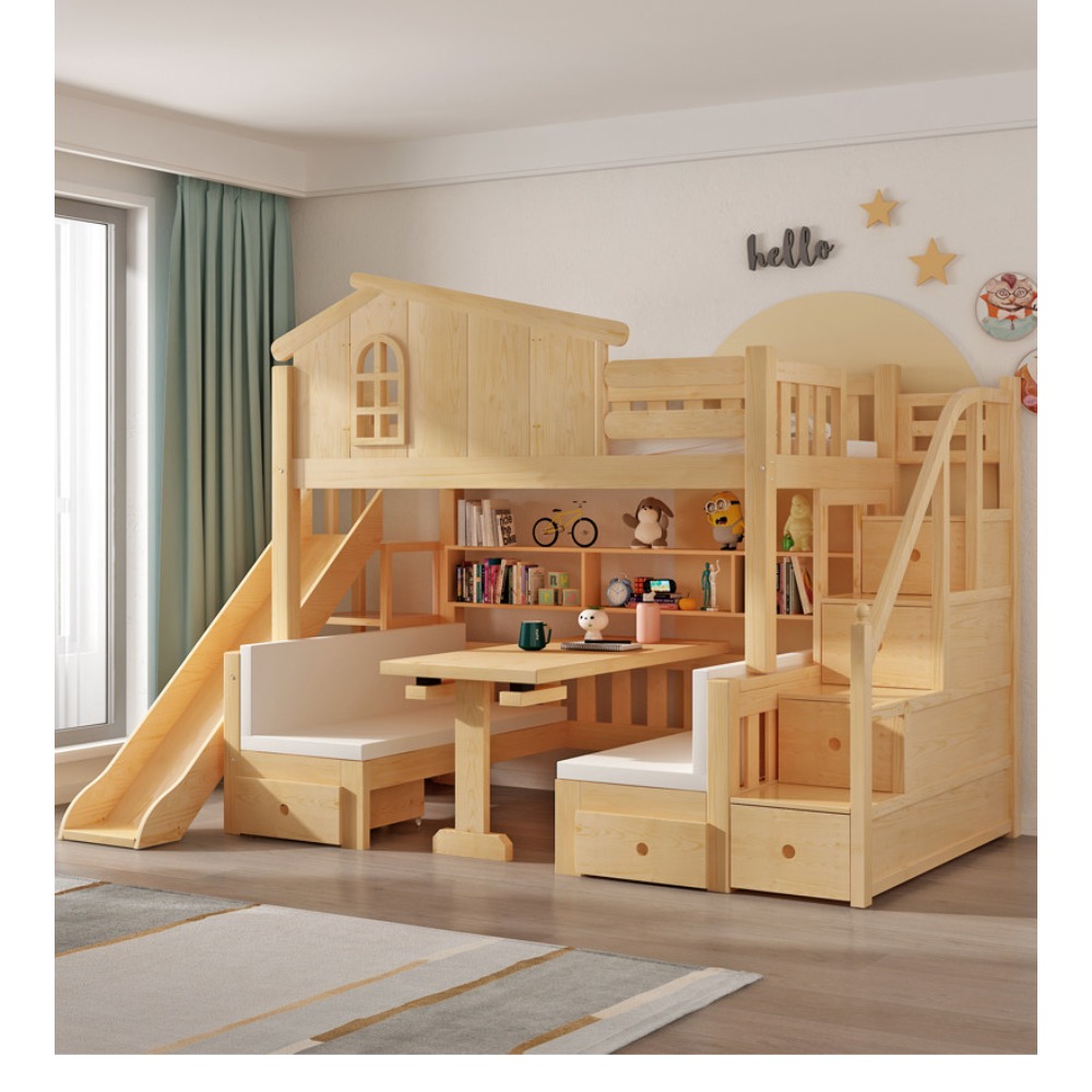 Bunk Bed With Stairs And Slide - Letto a Castello con Scrivania, Letto