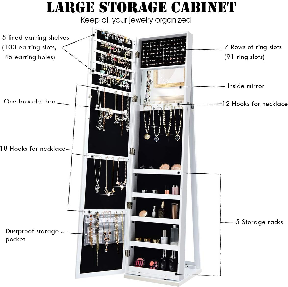 Armadio portagioielli da terra - Full Length Mirror Jewelry Armoire recensione e prezzo